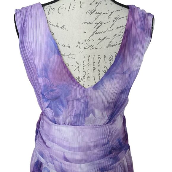 Express Womens Sz M Purple Print V-Neck Sleeveless Bow Back Mini Fit Flare Dress - Picture 9 of 10